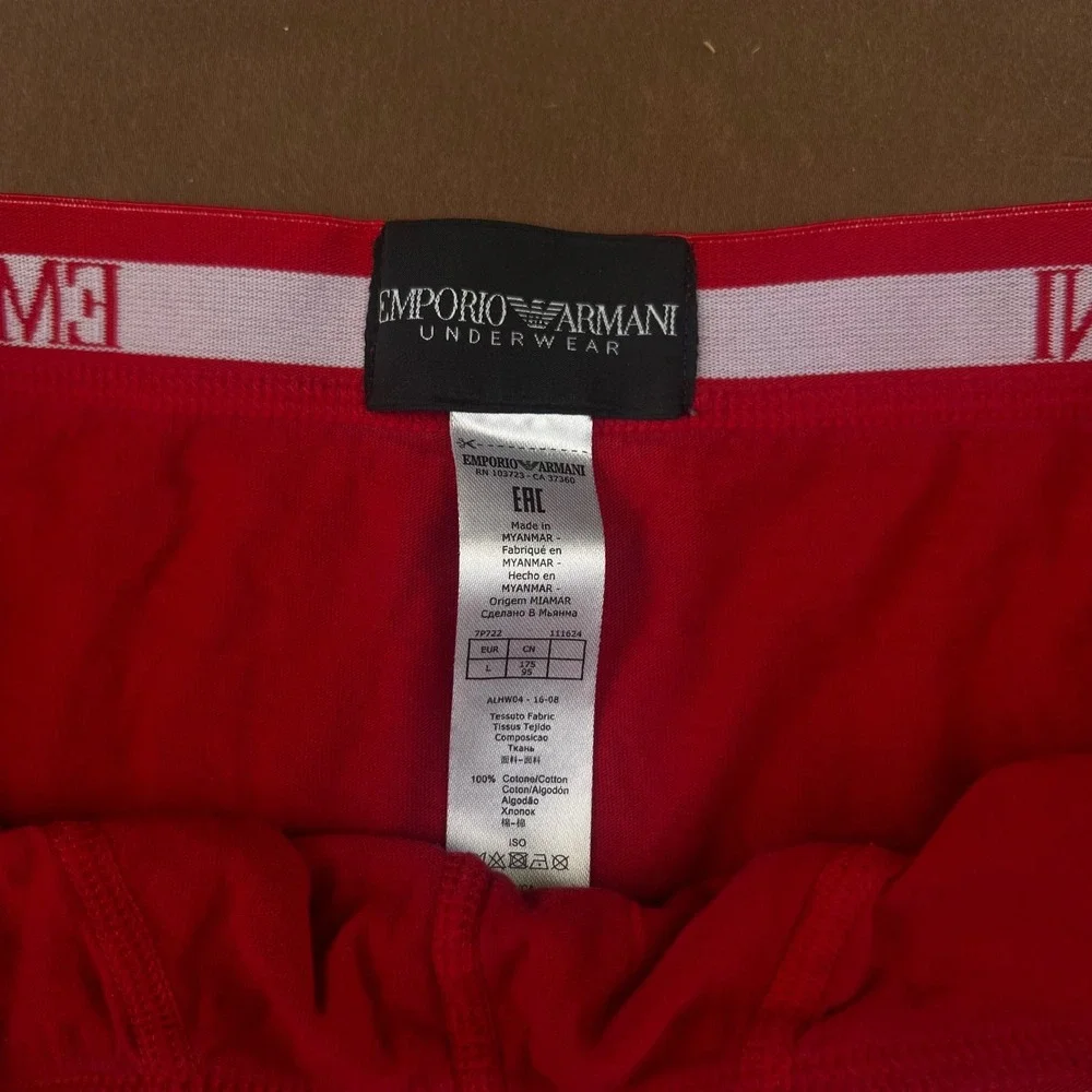 Emporio Armani Mens‎ Red Cotton Briefs Underwear Logo Waistband Size L 7P722